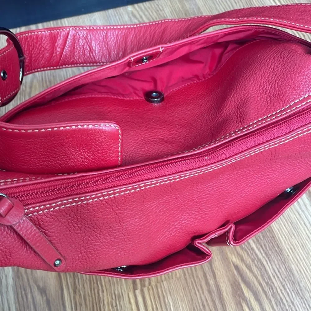 OiOi Diaper Bag Pompeian Red Leather Two Pocket Hobo Quality Made Retails $230